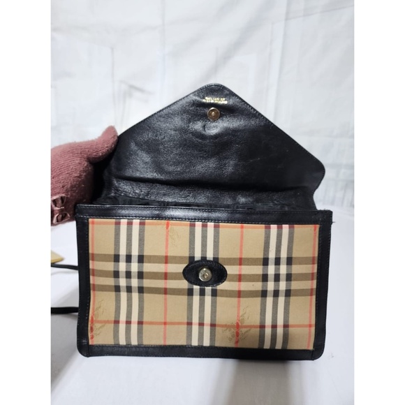 Authentic Burberry Vintage Haymarket Check Canvas Envelope Clutch Bag Black/Beig - Picture 8 of 13